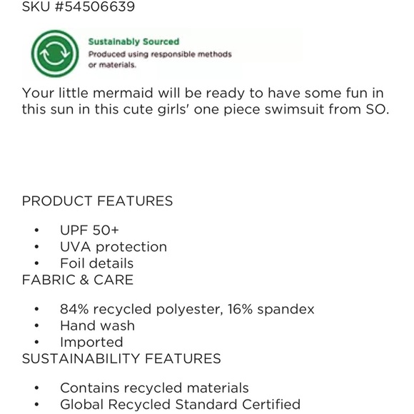 🛑KEPT🛑 SO Mermaid Girls Swimsuit Bathing Suit 4/5 - Picture 5 of 6